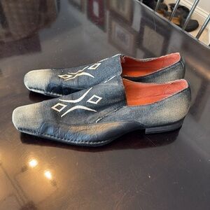 🫑Robert Wayne Aztec denim and leather black loafers